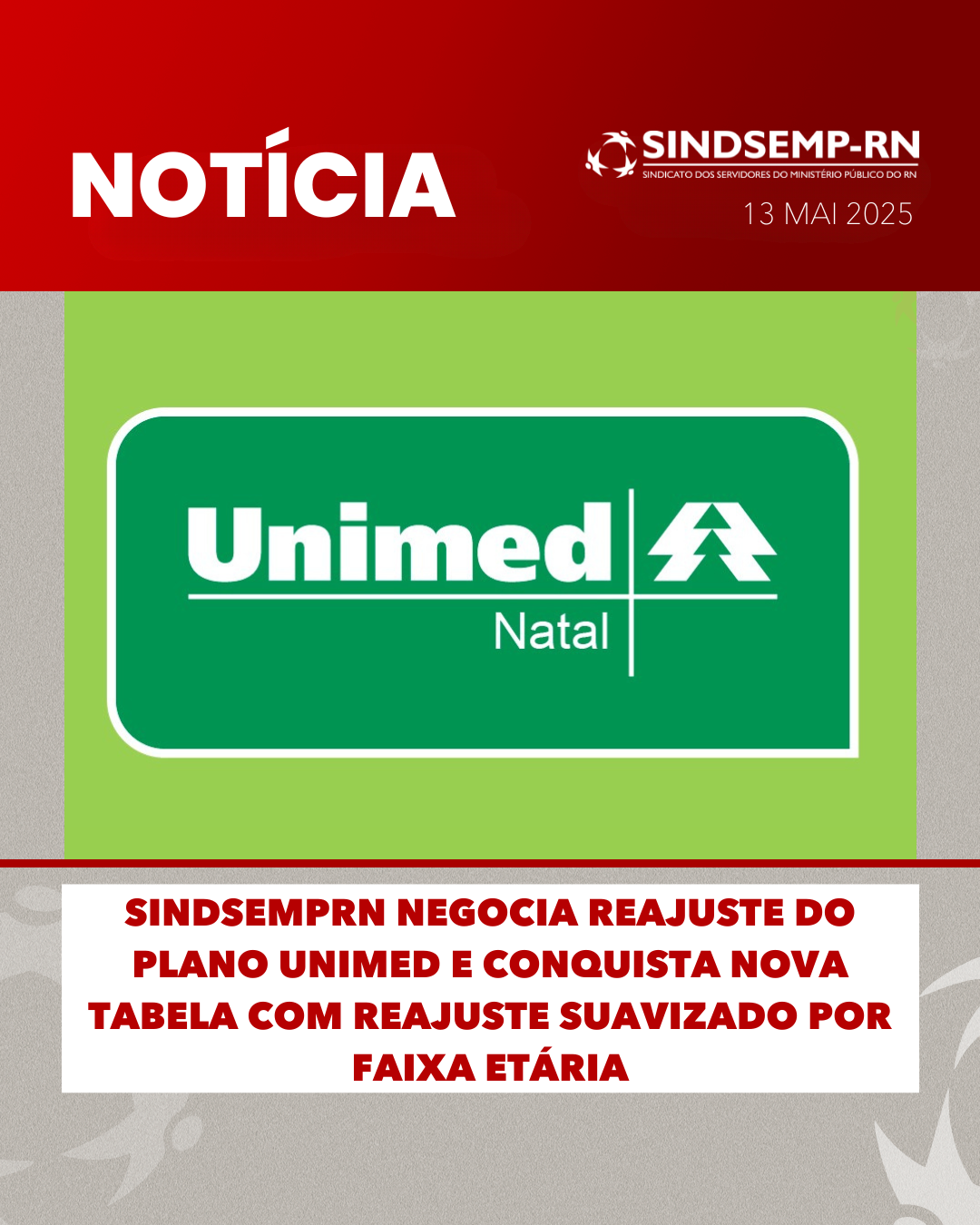 SindsempRN negocia reajuste do plano Unimed e conquista nova tabela com reajuste suavizado por faixa etária